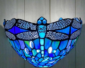 Stunning Antique Tiffany Style Wall Lamp Dragonfly Design Handcrafted Shade