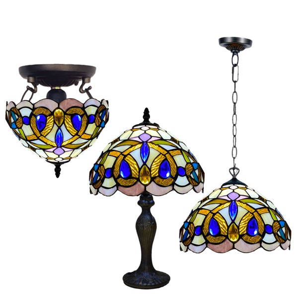 Handgefertigte TIFFANY-Tischlampe im neuen Design im antiken Stil, mehrfarbig, für Bett/Wohnzimmer, Lounge, E27, kühle und warme Glühbirne