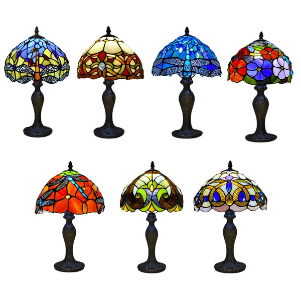 Antiker handgefertigter Kunst-Tisch im Tiffany-Stil, Nachttischlampe, Schreibtischlampe, Buntglasschirm, Heimdekoration