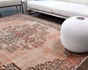 6x8 Vintage Turkish Carpet, Oushak Handmade Wool Rug, Oriental Area Rugs, Farmhouse Decor One-of-a-Kind, Made in Anatolia, Carpet