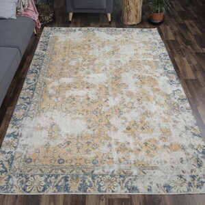 6x9 Vintage Turkish Carpet, Oushak Handmade Wool Rug, Bordered Floral Orange Area Rugs, Anatolia Farmhouse Decor One-of-a-Kind, DISTRESSED