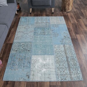 5x8 PATCHWORK Turkish Vintage Rug, Oushak Handmade Wool Rug, Blue Custom Area Rugs, Farmhouse Decor, One-of-a-Kind, Anatolian Carpet