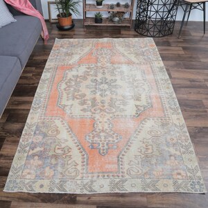 4&#39;4x6&#39;9 ft, ANTIQUE ORANGE RUG, Oushak Handmade Wool Rug, Oriental Orange Small Rug, 4x7 Small Rug, Washable Rug, Orange Beige Rug, Eclectic