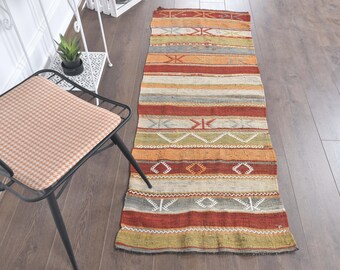 199cm×33cm キリムラグ　ランナーラグ　ウール　コットン　ネイティブ柄 199cm×33cm キリムラグ ランナーラグ ウール コットン ネイティブ柄