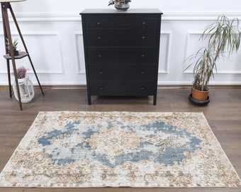 4x6 Vintage Turkish Oushak Handmade Wool Rug, Small Area Rugs, Farmhouse Decor, One-of-a-Kind, Anatolian Carpet, Boho Decor, Low Pile