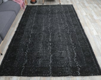 Faded Black Turkish Living Room Rugs 2012111049 5/'7 x 8/'9 Overdye Dark Turkish Area Rug Black Simple deco Bedroom Rug