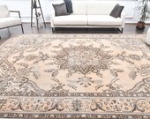 10x12 Vintage Turkish Rugs, Oushak Floral Heriz Carpet, Orange Colored Bohemian Oversized Rug, Farmhouse Decor, One-of-a-Kind, Anatolia