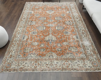 7x10 ORIENTAL Vintage Turkish Rug, Oushak Handmade Wool Rug, Orange  Rugs, Farmhouse Decor, One-of-a-Kind, Anatolian Ethnic Carpet, Floral