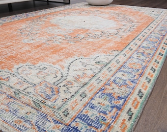 5'5x8'6フィート、ベージュブルー、トルコ製ヴィンテージ大型