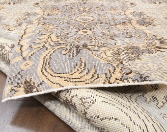 6'1x9'6 ft, ORIENTAL VINTAGE RUG, Oushak Rug, Handmade Wool Rug, Beige Area Rugs, Anatolian Farmhouse Decor, Living Room Rug, Home Decor,