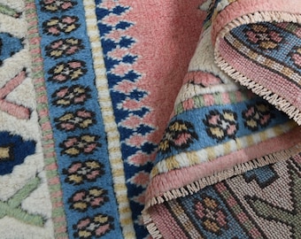 Tapete turco vintage 6x7, tapete Oushak, tapete de área, tapete rosa, tapete de lã feito à mão, tapetes para decoração de casa de campo, peça única, tapetes étnicos da Anatólia