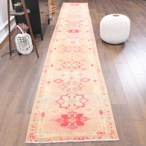 3x15 Turkish Vintage Runner, Oushak Handmade Wool Runner Rug, Oriental RED ORANGE Hallway Rugs, Farmhouse Decor, One-of-a-Kind, Anatolian