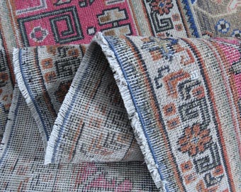 Oversized Pink Turkish Rug 9x13, Vintage Muted Area Rug, 9.4x12.7 ft, Hand-knotted Wool Rug, Large Living Room Rug, Distressed Oushak Decor