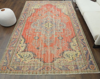 7x10 Vintage Turkish Rug, Oushak Rug, Handmade Wool Carpet