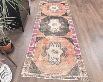 2'6x9'9フィート、コーラルオレンジピンク、トルコ製ヴィンテージ