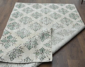 3.7x6.6 ft, RETRO STYLE TURKISH Area Rug, Vintage Rug, Wool Oushak Rug, Living Room Rug, Bedroom Rug, Kitchen Rug, Washable, Minimalist