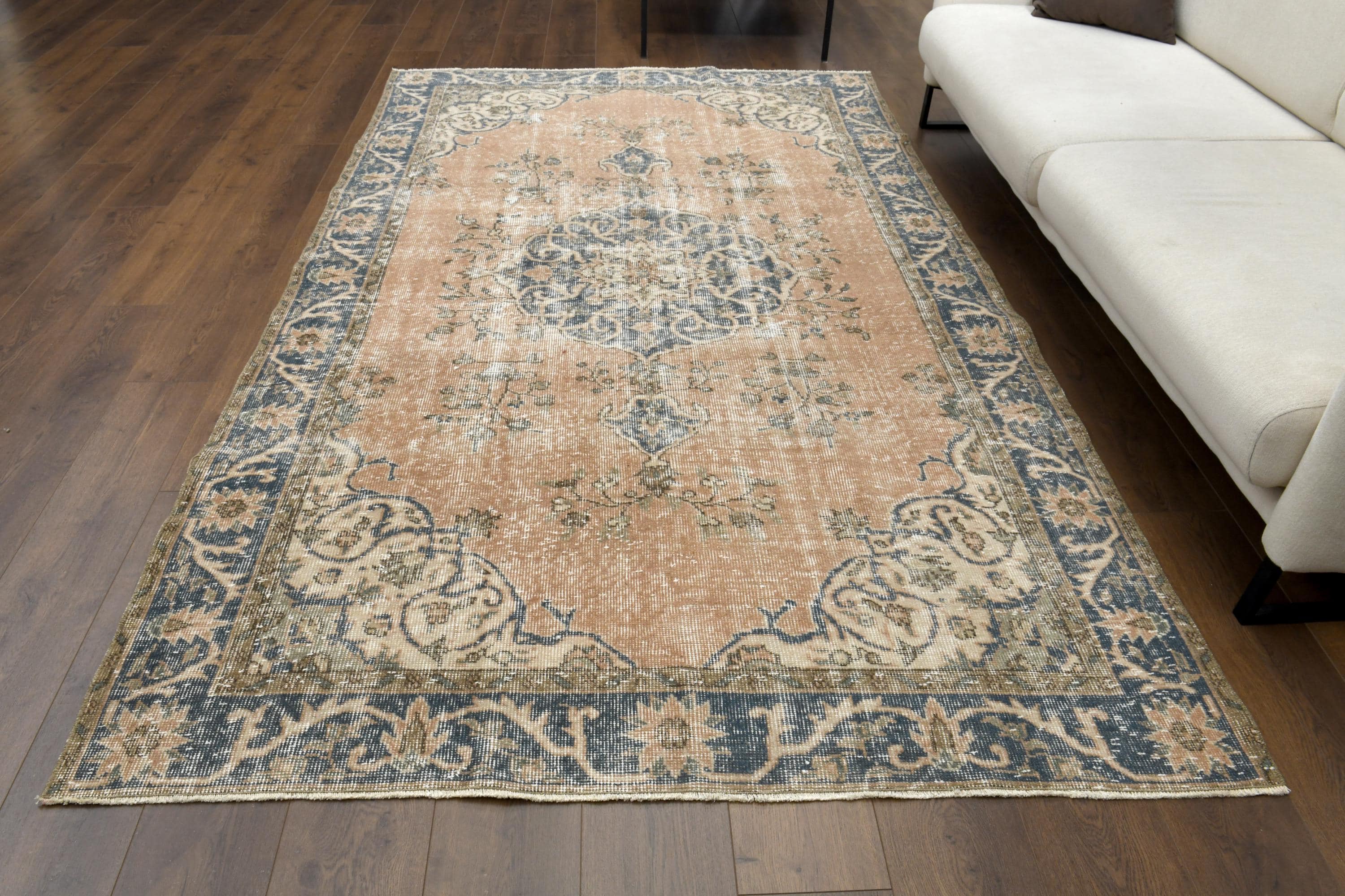 6x9 Orange Vintage Turkish Rug, Oushak Handmade Wool Carpet