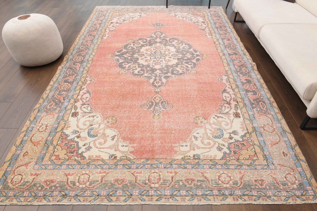 7x10 Turkish Oushak Vintage Rug, Handmade Wool Rug, Red Area Rug ...