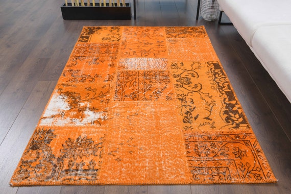 4x6 PATCHWORK Turkish Vintage Rug, Oushak Handmade Wool Rug