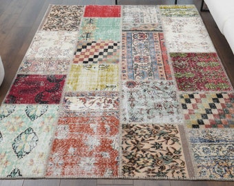 5x8 PATCHWORK Turkish Vintage Rug, Oushak Rug, Handmade Wool Rug, Colorful Custom Rugs, Farmhouse Decor, One-of-a-Kind, Anatolian Carpet