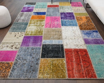 6.2 x 10フィート、トルコ製ラグ、パッチワークラグ、ヴィンテージラグ