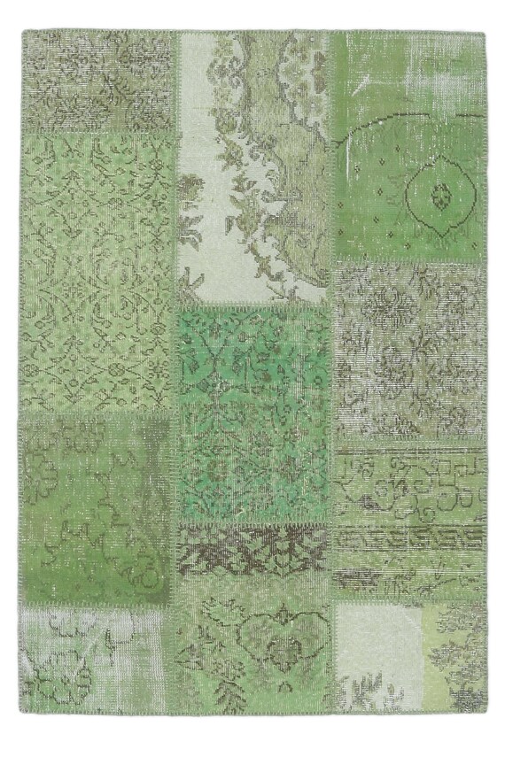 4x6 PATCHWORK Turkish Vintage Rug, Oushak Handmade Wool Rug, Green