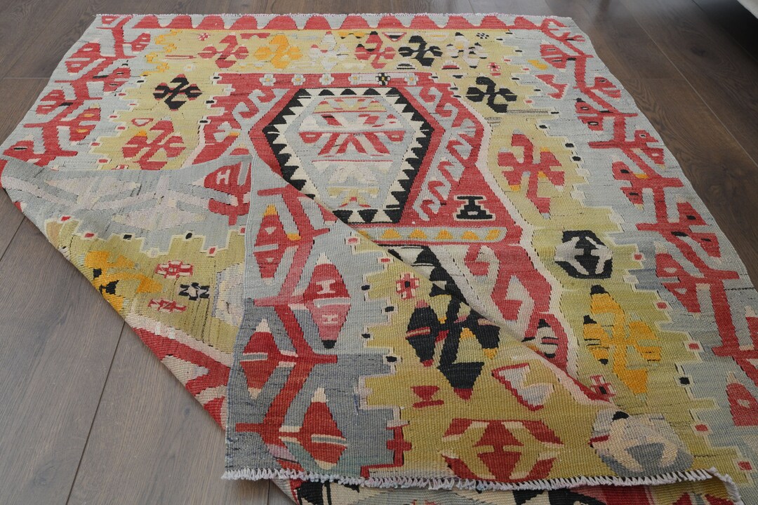 4x5 Vintage Kilim Rug, Handmade Wool Rug, Flatweave Turkish Rug ...