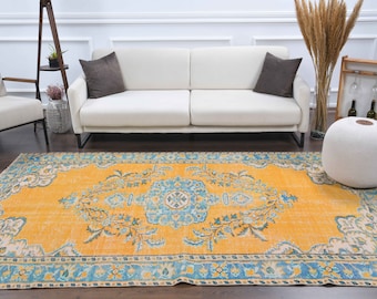 6x9 Vintage Turkish Rug, Oushak Handmade Wool Carpet, Oriental