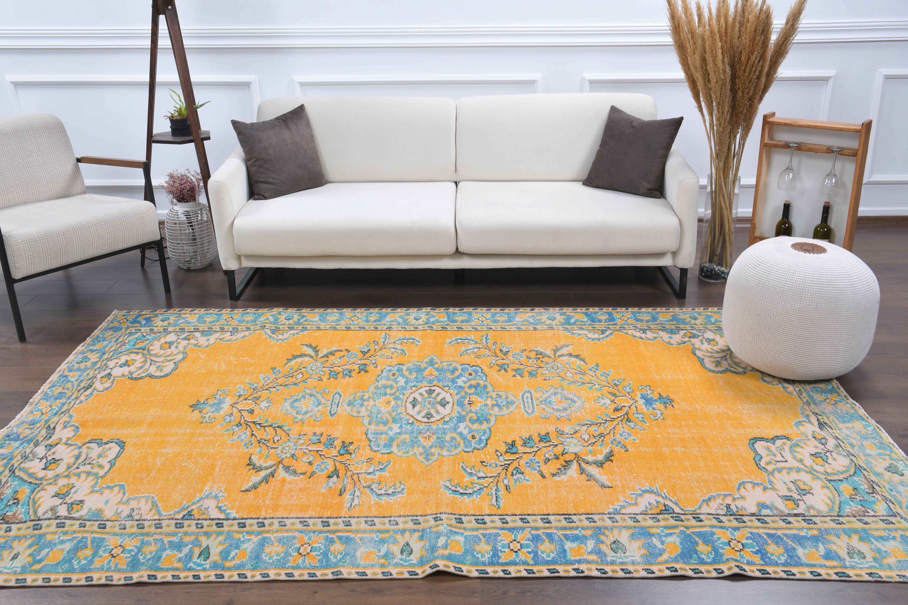 6x9 Vintage Turkish Rug, Oushak Handmade Wool Carpet, Oriental