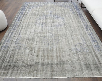 7x9 ANTIQUE Turkish Oushak Rug, Area Rug, Distressed Blue Carpet, Handmade Wool Rugs, Floor Carpet, One-of-a-Kind, Anatolian Farmhouse Decor
