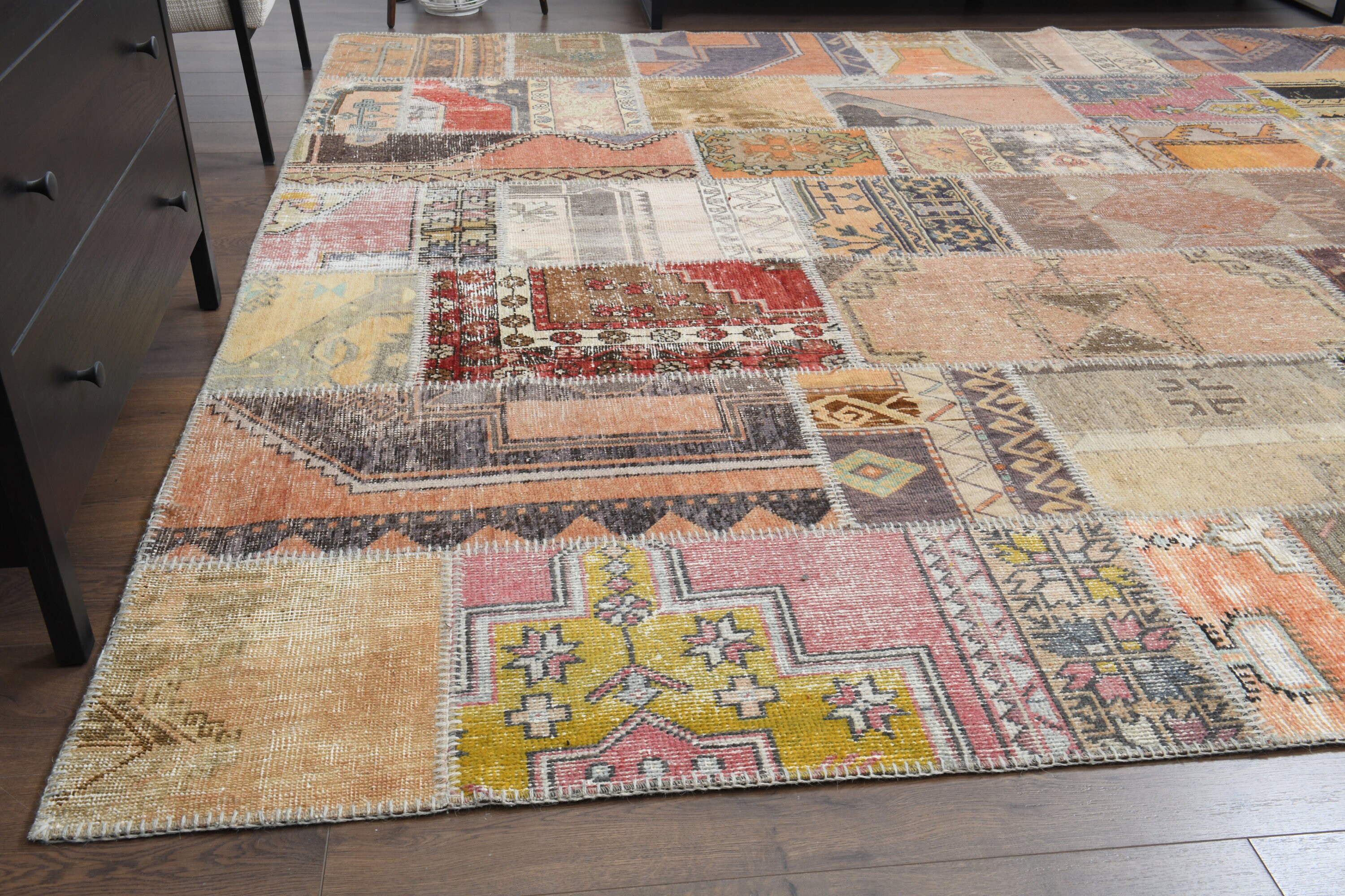 9x12 PATCHWORK Turkish Vintage Rug, Oushak Rug, Handmade Wool Rug