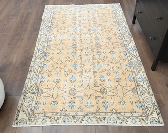 3.6x6.3 ft, VINTAGE TÜRKISCHER TEPPICH, Oushak Handgemachter Wollteppich, Orangefarbener Teppich. Teppich Wohnzimmerteppich, Waschbar, 100x150 cm