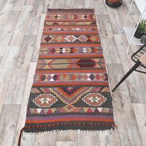 2&#39;5x6&#39;2 ft, VINTAGE TURKISH KILIM Runner Rug, Oushak Handmade Wool Flatweave Rug, Red Colored ikat Farmhouse Decor Rug, Star Rug, Washable