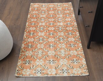 3x6 Turkish Vintage Oushak Carpet, Handmade Wool Rug, Small Area Rugs, Farmhouse Decor, One-of-a-Kind, Accent Ethnic Orange Floral, Throws