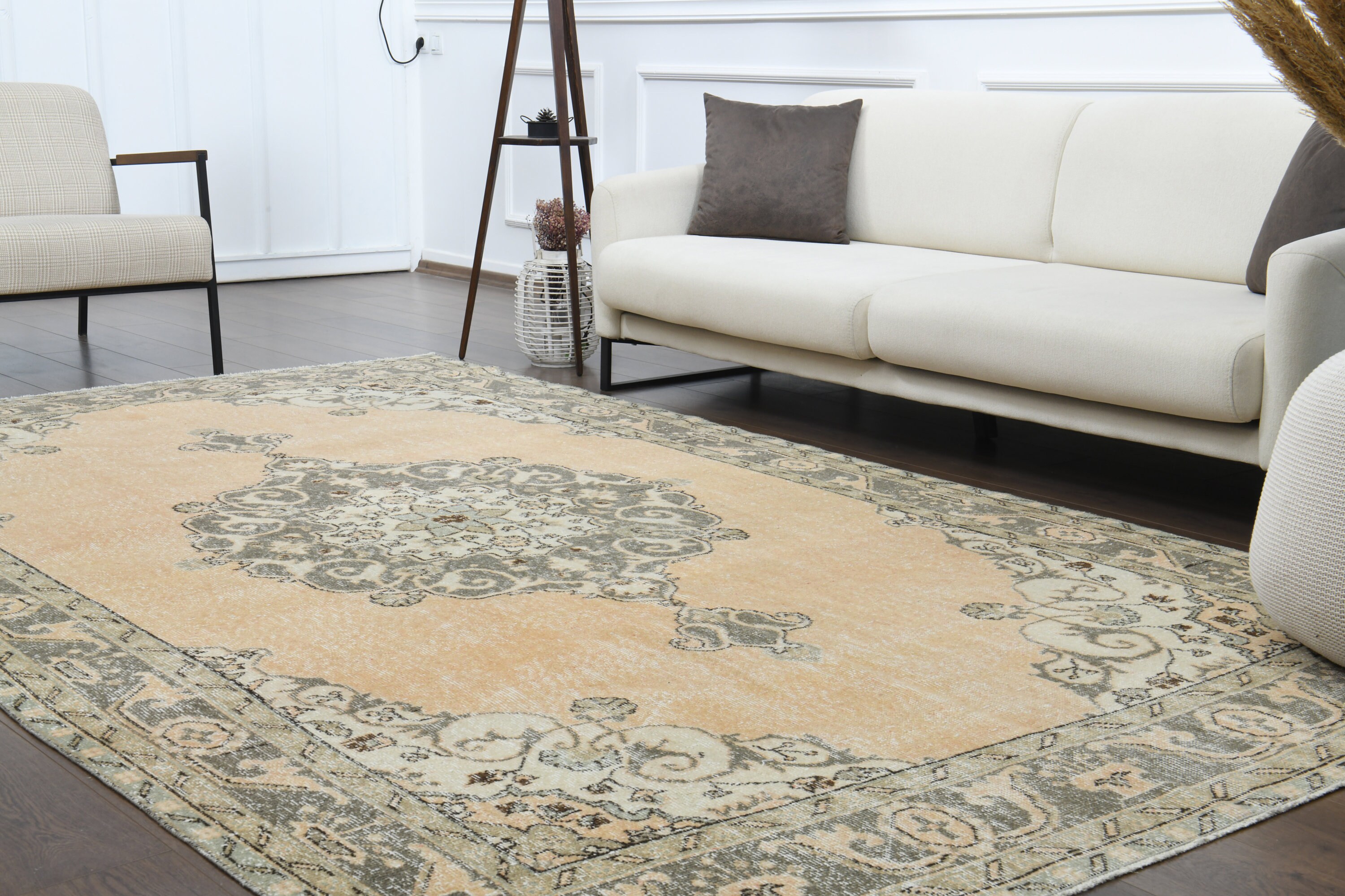 7x10 Turkish Vintage Rug, Oushak Rug, Handmade Wool Carpet