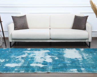 Tappeto turco Oushak vintage, annodato a mano, 5x9, blu anticato, tappeto, pezzo unico, arredamento rustico, tappeti turchi, stile boho