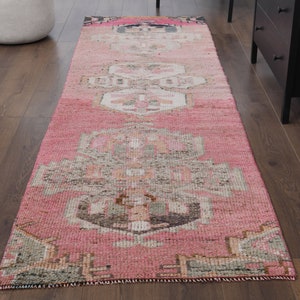 3x10 Turkish Vintage Runner, Oushak Handmade Wool Rug, Pink Runner, Shabby Chic, Hallway Rugs, Farmhouse Decor, One-of-a-Kind, Boho Decor