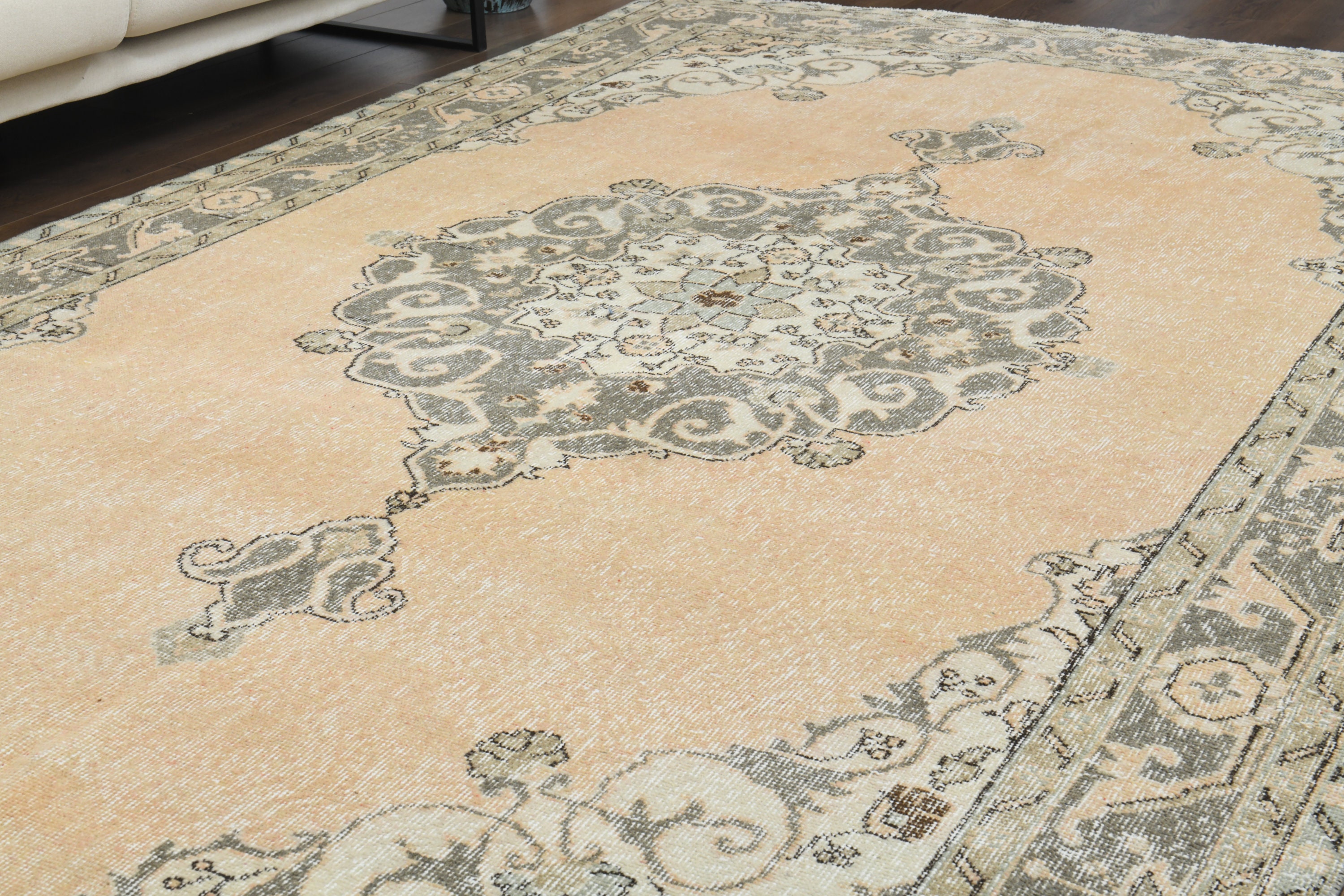 7x10 Turkish Vintage Rug, Oushak Rug, Handmade Wool Carpet