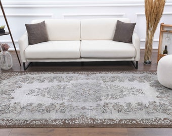 6x10 Vintage Turkish Oushak Handmade Wool Rug, Gray Area Rugs, Farmhouse Decor, One-of-a-Kind, Anatolian, Boho Decor, Ethnic Carpet