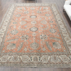 9x13 ft, Turkish Vintage Rug, Orange Floral Rug, Area Rug, Handmade Wool Rug, Oriental Rug, Large Oversized Rug, Home Decor, 9.4x12.6 ft