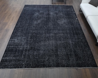 7.8x10.5 ft, BLACK VINTAGE RUG, Turkish Rug, Handmade Wool Rug, Solid Black Rug, Luxury Decor, Oriental Rug, Minimalist Rug, Living Room Rug