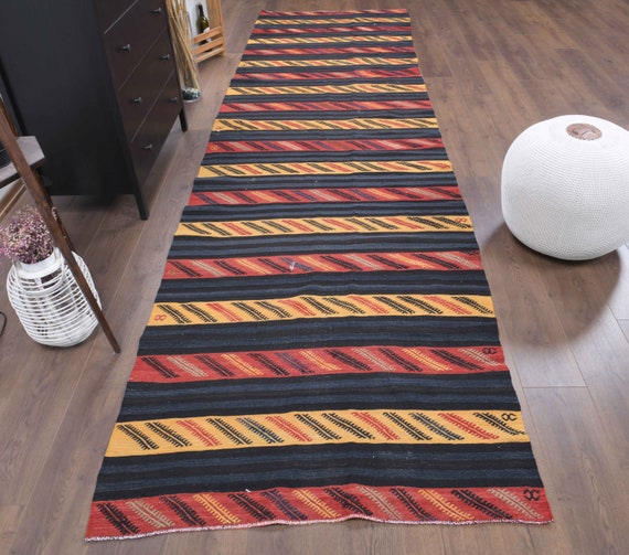 4x14 Vintage Turkish KILIM Runner Rug, Oushak Handmade Wool 
