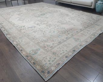 9.6x13.1フィート、色褪せたブラウンピンク、カラフルなトルコ絨毯