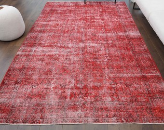 6x9 Turkish Antique Rug, Oushak Handmade Wool Rug, Area Rugs, Farmhouse Decor, One-of-a-Kind, Anatolian Ethnic Red Carpet, Living Room Rug
