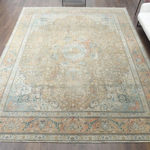 10x13 ft, ANTIQUE OVERSIZED RUG, Vintage Turkish Rug, Handmade Wool Rug, Faded Rug, Living Room Rug, Eclectic Rug, 10x12 Persian Style Rug