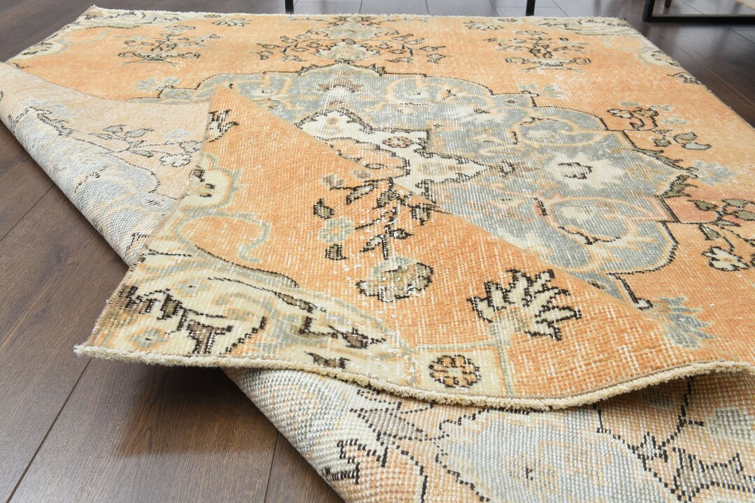 5x6 Turkish Vintage Oushak Rug, Area Rug, Orange Oriental Rug, Handmade ...