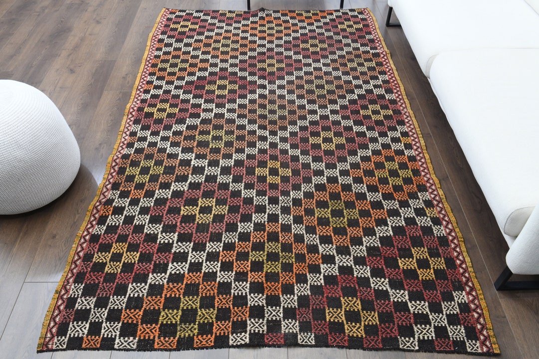 5x8 Vintage Turkish KILIM Area Rug, Oushak Rug, Handmade Wool Rug