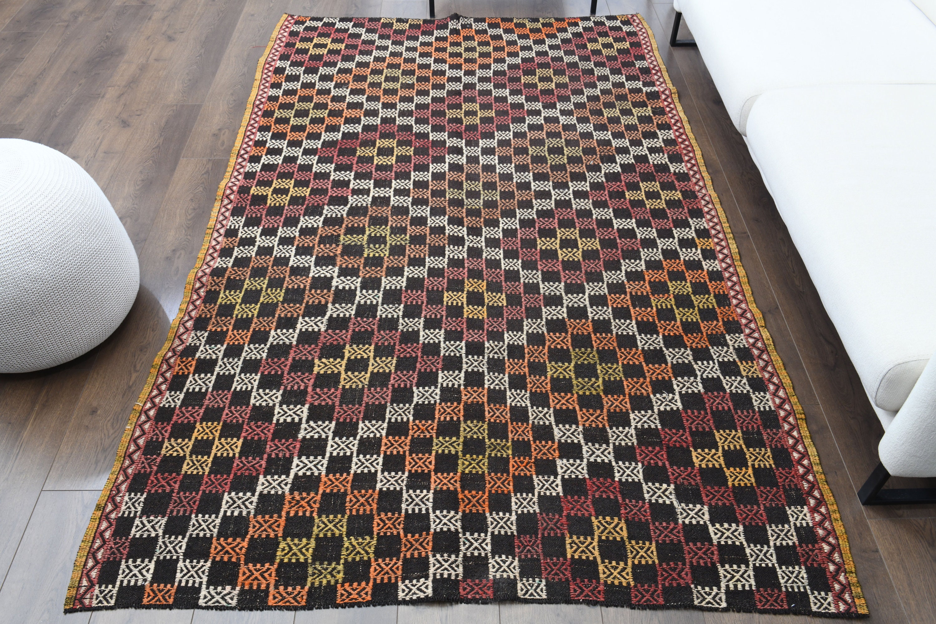 5x8 Vintage Turkish KILIM Area Rug, Oushak Rug, Handmade Wool Rug