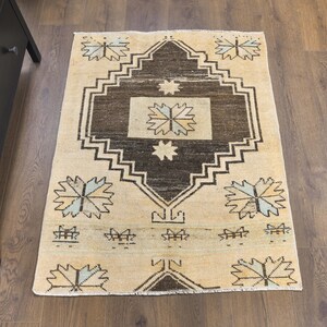 3x4 Turkish Vintage Rug, Oushak Handmade Wool Rug, Oriental Small Room Rugs Farmhouse Decor, One-of-a-Kind, Anatolia Folk Art