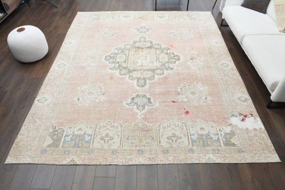 9x11 ORIENTAL PERSIAN ANTIQUE Carpet Medallion Rug Faded Pale